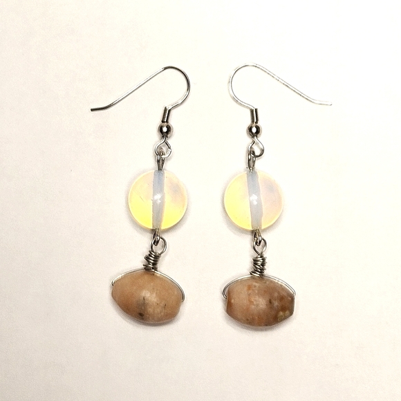 Handmade Opalite and Stone Beaded Earrings - Picture 1 of 6